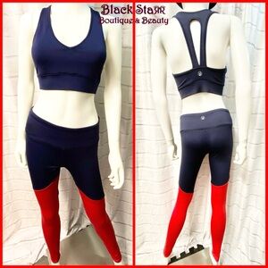 Matching Navy/Red color block workout set. Yoga pants & crop top bra.NEW All Szs
